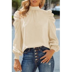 Mock Neck Puff Long Sleeve Blouses Chiffon Casual Loose Shirts Tops