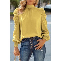 Mock Neck Puff Long Sleeve Blouses Chiffon Casual Loose Shirts Tops