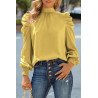 Mock Neck Puff Long Sleeve Blouses Chiffon Casual Loose Shirts Tops