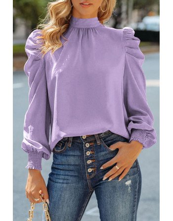 Mock Neck Puff Long Sleeve Blouses Chiffon Casual Loose Shirts Tops