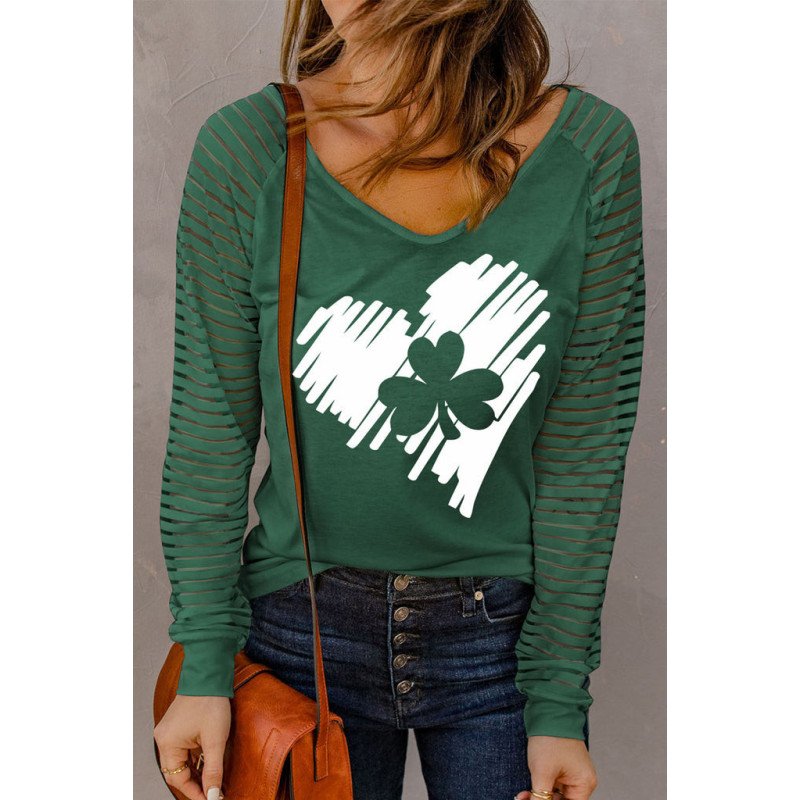 St. Patrick's Day Clover Shamrock Long Sleeve T Shirt for Women
