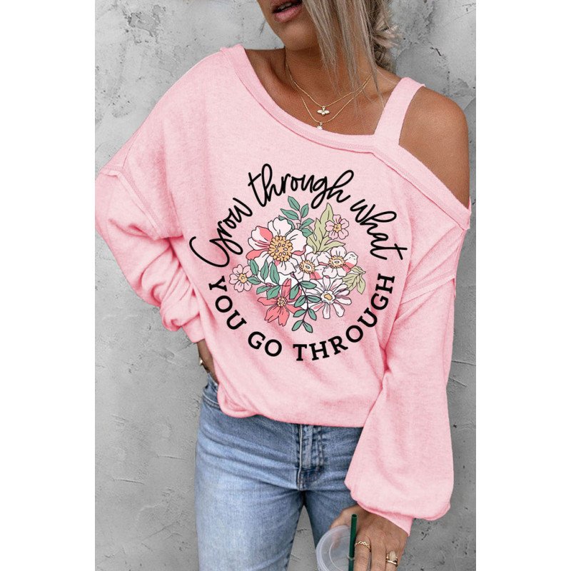 Floral Graphic Print One Shoulder Sweatshirt for Women