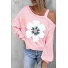 Floral Print One Shoulder Sweatshirt for Women Long Sleeve Pullover Tops