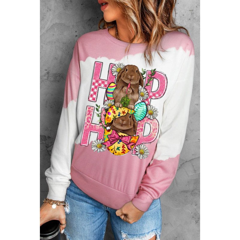 Easter Print Bunny Graphic Crew Neck Sweatshirt Pullover Tops