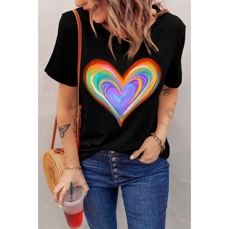 Women's Rainbow Heart T Shirt Pride Casual Summer Lesbian Short Sleeve Top Blouse