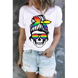 Pride Shirt Women LGBT Short Sleeve Tops Rainbow T-Shirt Funny Skull Print Pride Tee