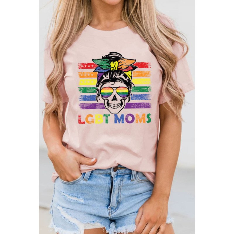 Pride Shirt Women Rainbow T-Shirt LGBT Moms Skull Print T Shirts