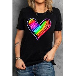 Pride Shirt Women Rainbow LGBT Crew Neck Printing Heart Shaped Tee