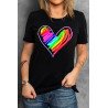 Pride Shirt Women Rainbow LGBT Crew Neck Printing Heart Shaped Tee