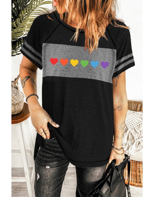 Pride T Shirt LGBT Rainbow Heart Print Striped Short Sleeve Shirt Top