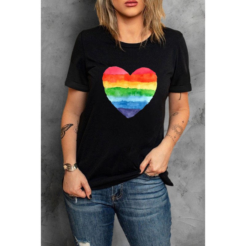Pride Shirt Women Rainbow Graphic Tshirts Rainbow Heart LGBTQ Print Tee Tops