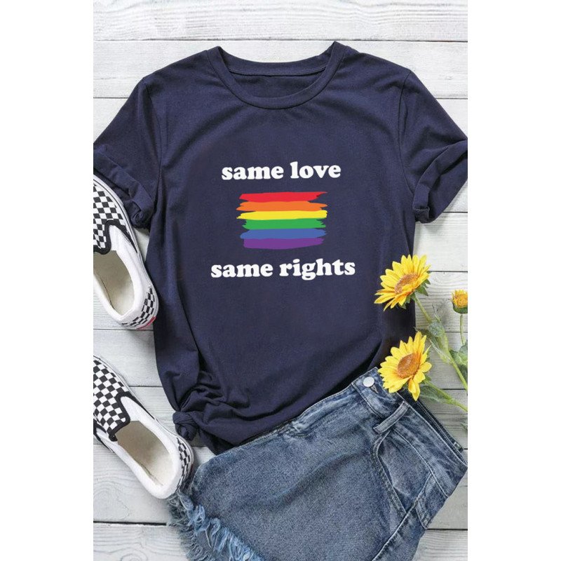 Same Love Same Rights Rainbow Print Short Sleeve T Shirt Print LGBT Equality Shirts