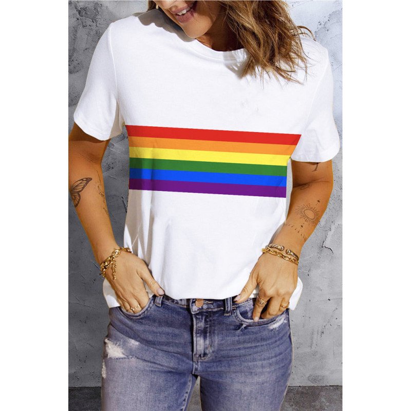Women's Pride Rainbow Stripes Casual T Shirt Short Sleeve Tops