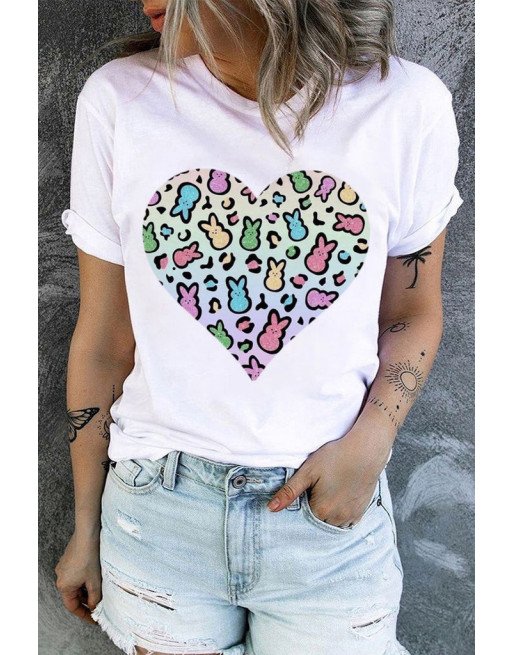 Cute Bunny Graphic T Shirt Short Sleeve Tee Tops for Women