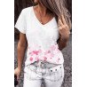 Floral Print V Neck T Shirt for Women Short Sleeve Tee Tops