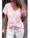 Floral Print V Neck T Shirt for Women Short Sleeve Tee Tops