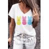 V Neck Easter Rabbit Print T Shirt Short Sleeve Top for Women