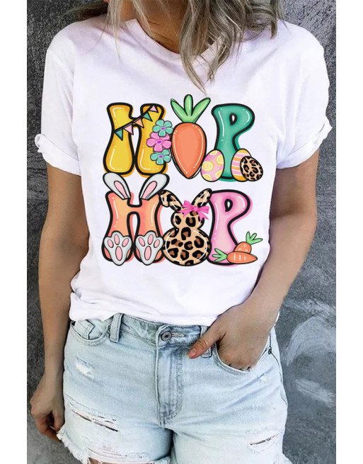 Cute Easter Bunny Print T Shirt for Women Casual Summer Tee Tops