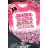 Women's Cute Short Sleeve Top Mama Leopard Bleach Dye Print Crewneck Pullover T Shirt