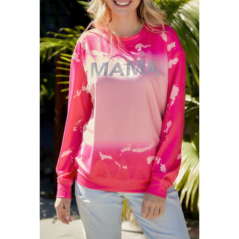 Mama Sweatshirt Women Long Sleeve Crewneck Mama Graphic Tie Dye Pullover Tees