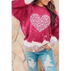 Womens Valentines Day Shirt Leopard Bleached Heart Pullover Sweatshirt