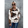 Zip Collar Cow Print Fleece Sweatshirt