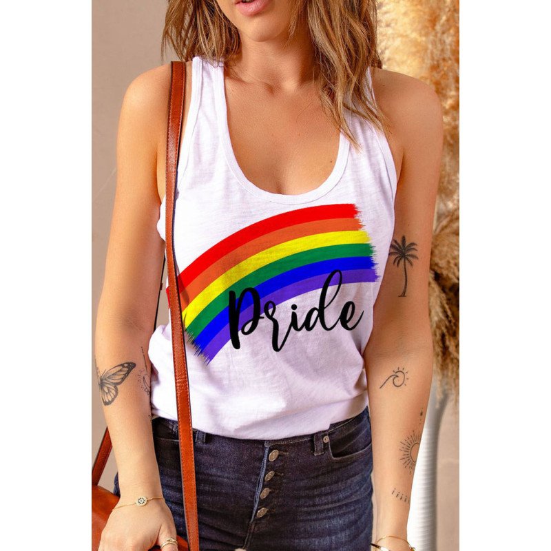 Women Pride Rainbow Graphic Tank Top Shirt Casual Sleeveless Tee