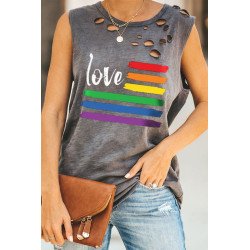 Love Pride Rainbow Print Equality Tank Tops Distressed Sleeveless T-Shirt Top