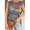 Love Pride Rainbow Print Equality Tank Tops Distressed Sleeveless T-Shirt Top