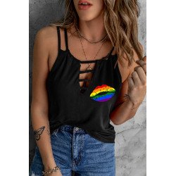 Women's Tank Top Summer Rainbow Lip Graphic Cut Out Sleeveless Tee Shirts