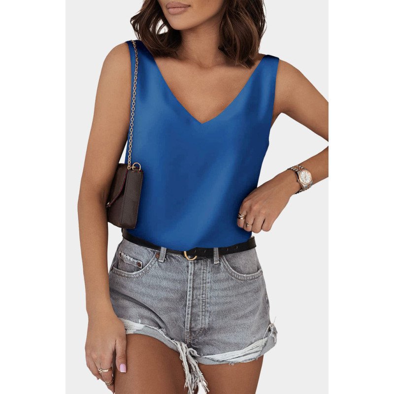 Deep V Neck Loose Tank Top Loose Sleeveless T Shirt Blouse