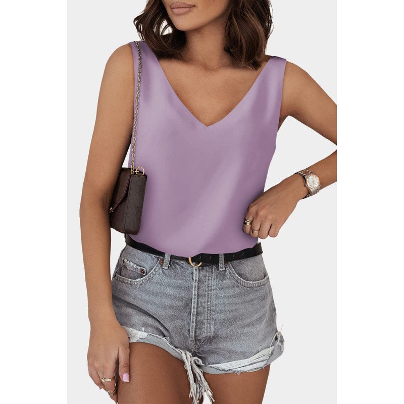Deep V Neck Loose Tank Top Loose Sleeveless T Shirt Blouse