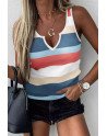 Women's Sexy Notched V Neck Tank Top Striped Color Block Casual Blouse