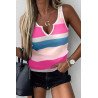 Women's Sexy Notched V Neck Tank Top Striped Color Block Casual Blouse