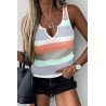 Women's Sexy Notched V Neck Tank Top Striped Color Block Casual Blouse