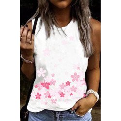 Sakura Floral Print Tank Top Womens Casual Sleeveless T-shirt