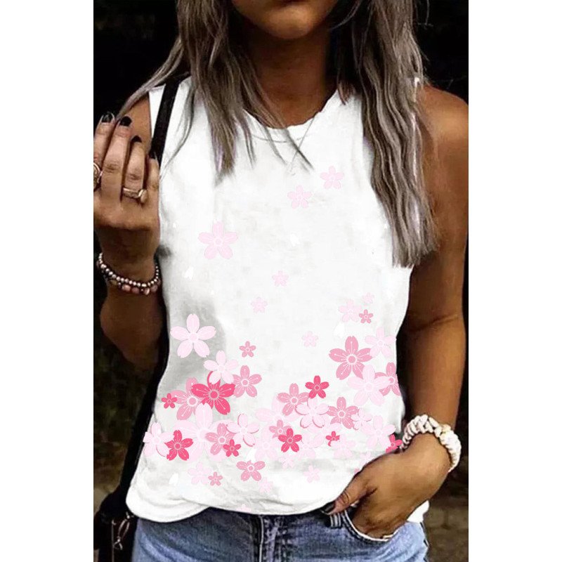 Sakura Floral Print Tank Top Womens Casual Sleeveless T-shirt