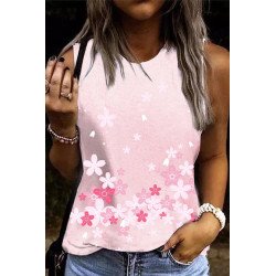 Sakura Floral Print Tank Top Womens Casual Sleeveless T-shirt