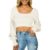 Women's Square Neck Long Sleeve Crop Tops Casual Blouse
