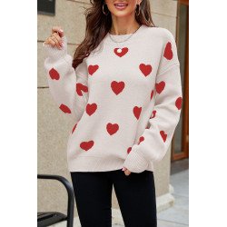 Womens Heart Print Pullover Sweaters Valentine Tops