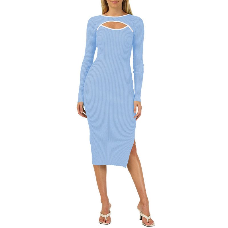 Women's Bodycon Midi Dress Long Sleeve Cut Out Ribbed Knit Party Club Dress