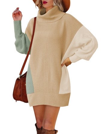 Women Casual Turtleneck Oversized Sweater Dresses Ribbed Baggy Pullover Knit Dress