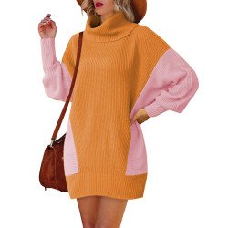 Women Casual Turtleneck Oversized Sweater Dresses Ribbed Baggy Pullover Knit Dress