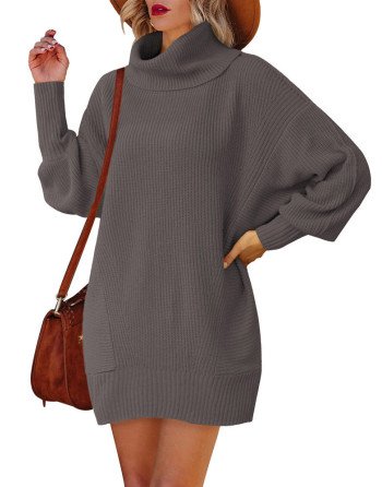 Women Casual Turtleneck Oversized Sweater Dresses Ribbed Baggy Pullover Knit Dress