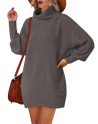 Women Casual Turtleneck Oversized Sweater Dresses Ribbed Baggy Pullover Knit Dress