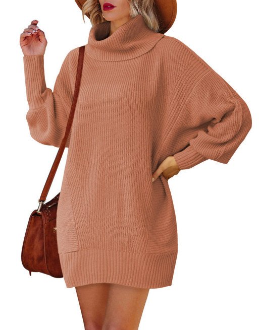 Women Casual Turtleneck Oversized Sweater Dresses Ribbed Baggy Pullover Knit Dress