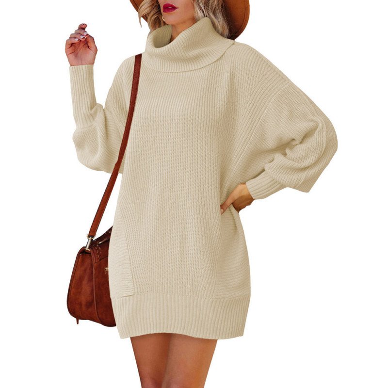Women Casual Turtleneck Oversized Sweater Dresses Ribbed Baggy Pullover Knit Dress