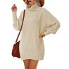Women Casual Turtleneck Oversized Sweater Dresses Ribbed Baggy Pullover Knit Dress