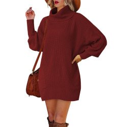 Women Casual Turtleneck Oversized Sweater Dresses Ribbed Baggy Pullover Knit Dress