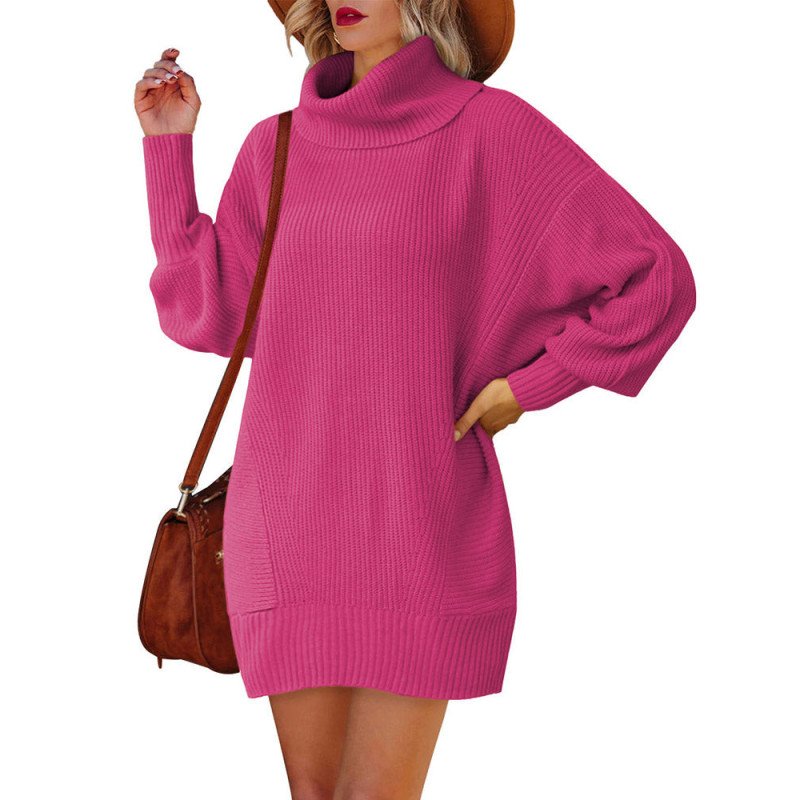 Women Casual Turtleneck Oversized Sweater Dresses Ribbed Baggy Pullover Knit Dress
